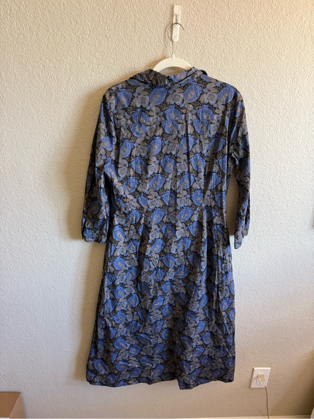 J. McLaughlin Cotton Blue Button Front Midi Shirt Dress Printed Block Print Sz L - Picture 7 of 9